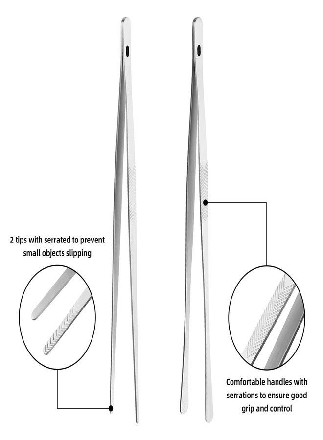 ChefBee Kitchen Cooking Tongs Tweezers - 2PCS 12" Stainless Steel Kitchen Utensils, Metal Fine Tweezers Tongs with Precision Serrated Tips for Chef, Serving Food, Grill, Culinary, Pasta, Salad, BBQ - Image 3