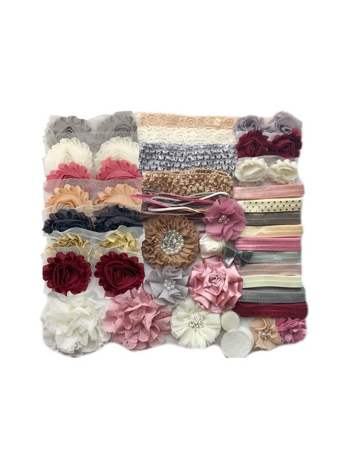 Bowtique Emilee Baby Shower Headband Kit - Makes Over 30 Headbands, DIY Activity, Includes 5/8" Fold Over Elastic, 1/8" Skinny Elastic, Felt Circles, Embellishments, and More - Antique