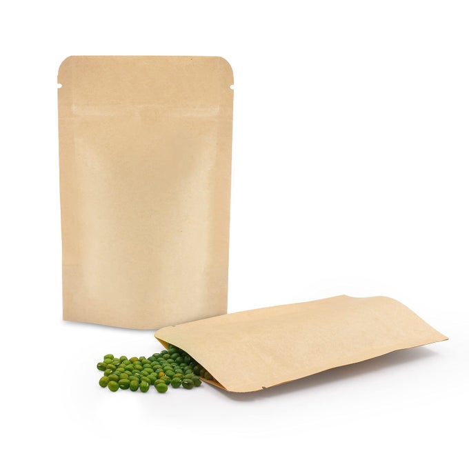 KRAFT STAND UP POUCHES 50 PACK 35X55 INCH ZIPPER FOOD STORAGE REUSABLE BAGS WITH FOIL LINED FOR HOME OR BUSINESS