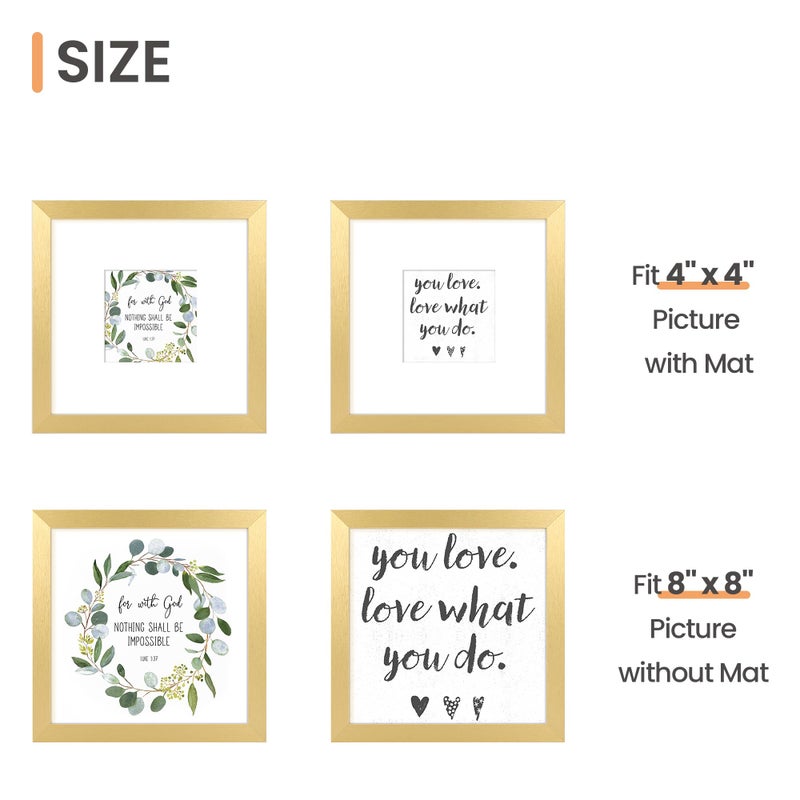 upsimples upsimples 8x8 Picture Frame  Display Pictures 4x4 with Mat or 8x8 Without Mat  Wall Hanging Photo Frame  Gold  1 Pack - Image 3