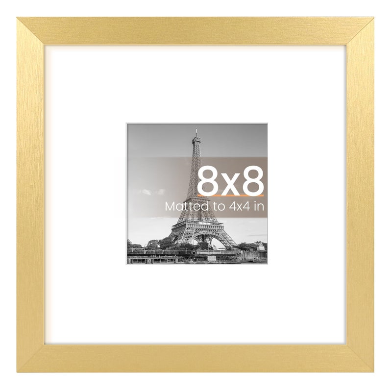 upsimples upsimples 8x8 Picture Frame  Display Pictures 4x4 with Mat or 8x8 Without Mat  Wall Hanging Photo Frame  Gold  1 Pack - Image 1