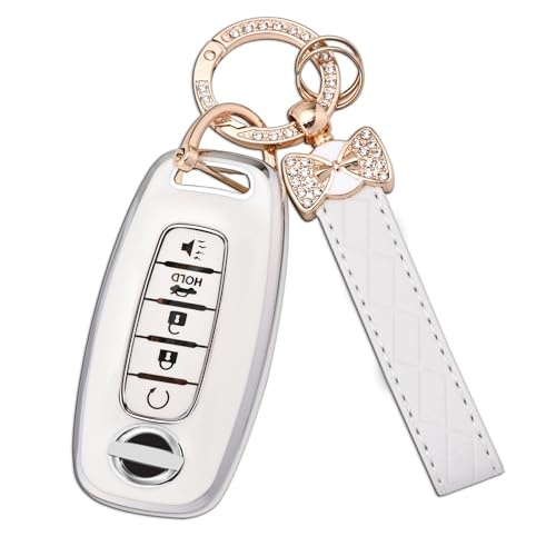 JAMCARI Key Fob Cover for Nissan - 5 Buttons Soft TPU Key Fob Case for 2023 2024 Pathfinder Rogue Versa kicks 2025 Sentra Patrol Armada Full Protection Smart Remote Key Shells (White) - Image 1