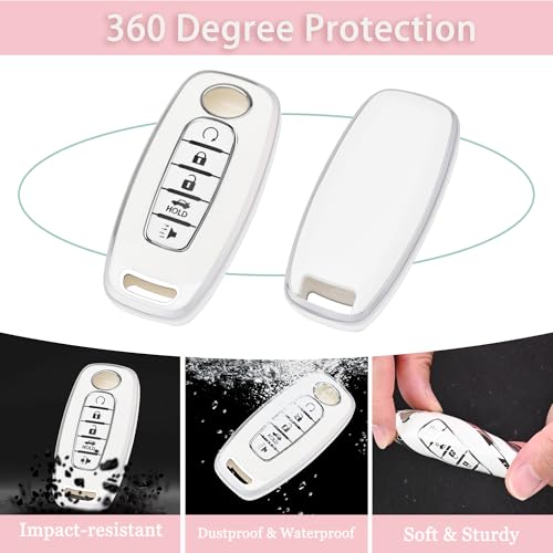 JAMCARI Key Fob Cover for Nissan - 5 Buttons Soft TPU Key Fob Case for 2023 2024 Pathfinder Rogue Versa kicks 2025 Sentra Patrol Armada Full Protection Smart Remote Key Shells (White) - Image 3