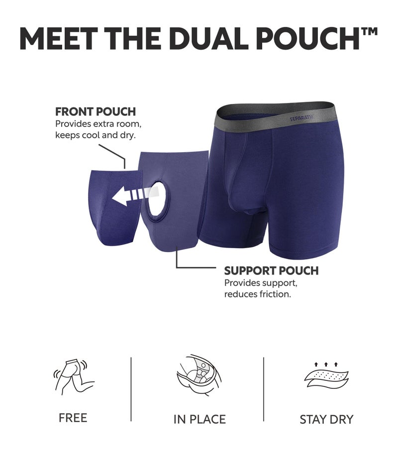 Separatec Mens Boxer Briefs with Ball Pouch Breathable Moisture Wicking Rayon Made From Bamboo Underwear Men 3 or 6 Pack(L, Black/Dark Gray/Navy Blue) - Image 2