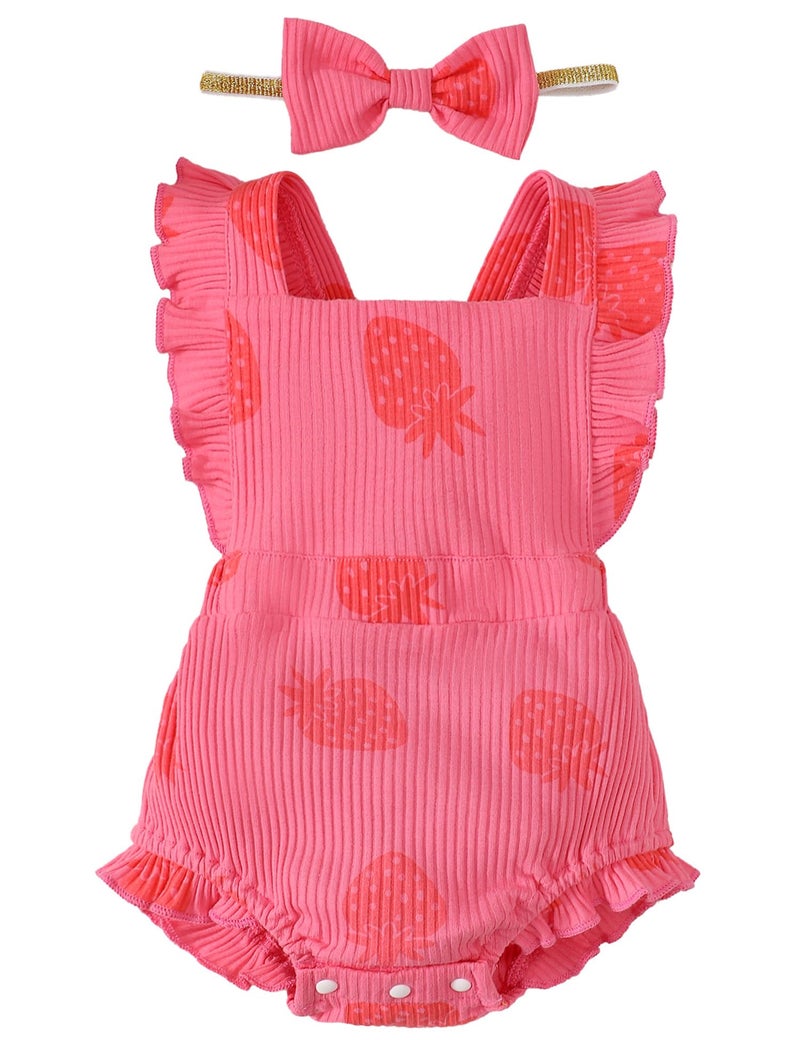 Fullfamous Infant Baby Girl Clothes Outfits Romper Spring Summer Clothing Onesie Bodysuit Jumpsuit ropa de bebe niÃ±a Pink Strawberry 9-12 Months - Image 1