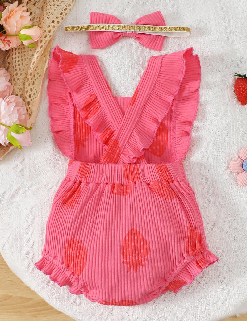 Fullfamous Infant Baby Girl Clothes Outfits Romper Spring Summer Clothing Onesie Bodysuit Jumpsuit ropa de bebe niÃ±a Pink Strawberry 9-12 Months - Image 3