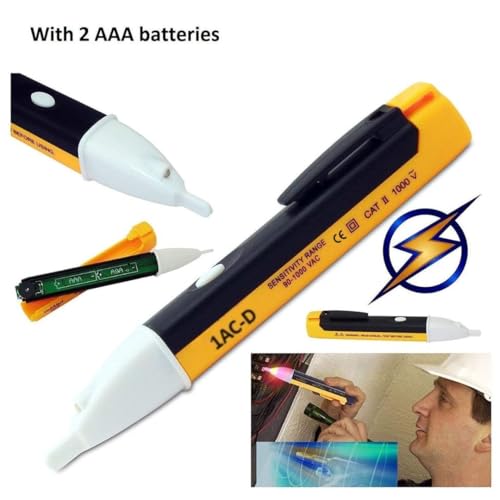 Sakrai Non-Contact Voltage Tester Pen 90~1000V AC – Electric Voltage Detector with LED Light and Alarm, Safe Power Sensor Tester for Home, Electricians & Professional Use – Yellow - Image 5