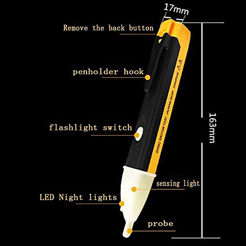 Sakrai Non-Contact Voltage Tester Pen 90~1000V AC – Electric Voltage Detector with LED Light and Alarm, Safe Power Sensor Tester for Home, Electricians & Professional Use – Yellow - Image 3
