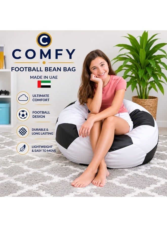 Comfy Football White & Black PVC Leather Bean Bag with Virgin Bouncy Beans - Image 3