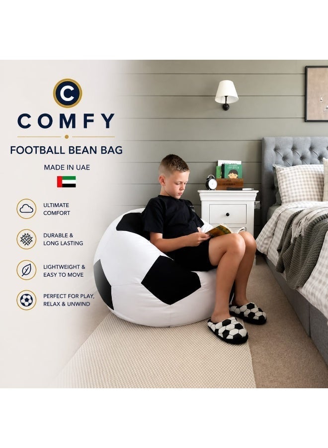 Comfy Football White & Black PVC Leather Bean Bag with Virgin Bouncy Beans - Image 1