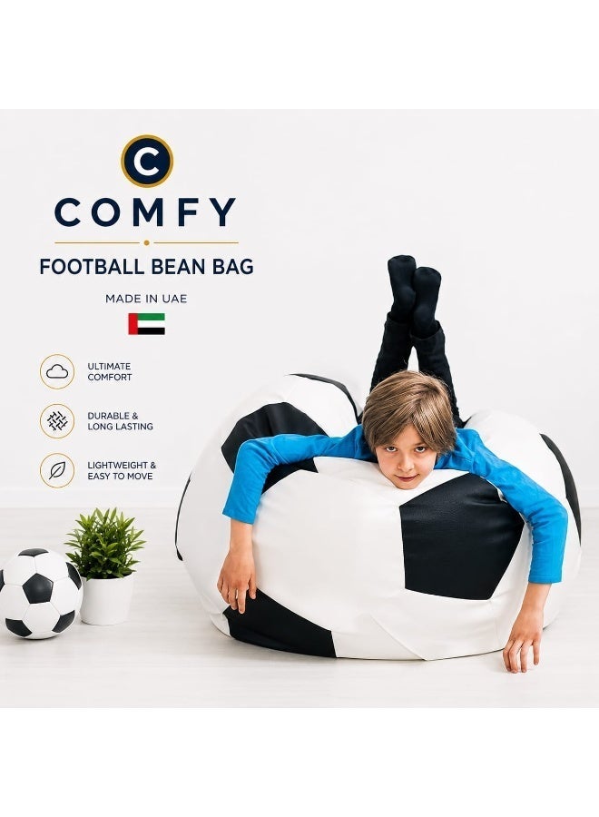 Comfy Football White & Black PVC Leather Bean Bag with Virgin Bouncy Beans - Image 2