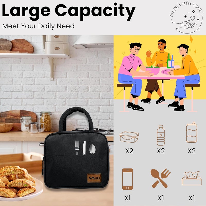 Aavjo Insulated Lunch Bag for Adults Leakproof Reusable Tote with High Capacity Perfect for Women Men Ideal for Work Travel and Outdoor Activities Black - Image 3