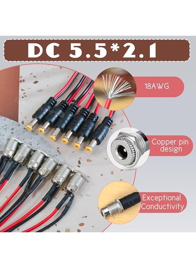 mm DC Power Jack Socket Threaded Female Panel Mount Connector Adapter with Dustproof Plug 6Pack - Image 3