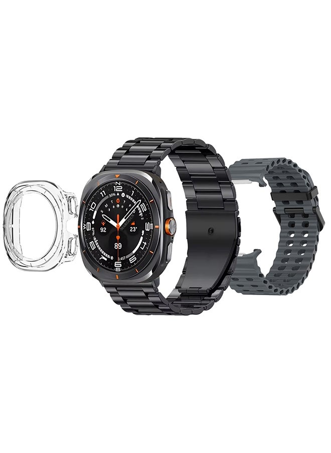 CATANES - SK7 Ultra Smartwatch Bundle With Accessories Including 1 Black Stainless Steel Band 1 Dark Grey Silicone Band a Charging Cable and a TPU Case Protector - Image 1