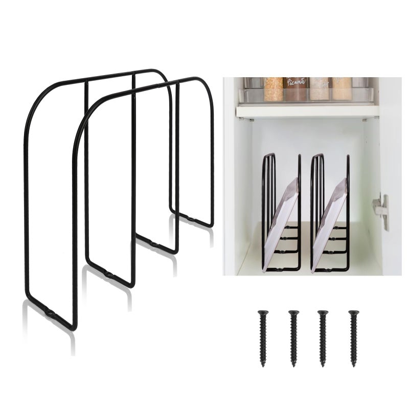 WANGDEFA 2 Pack Base Cabinet Tray Dividers 11.8 * 9 * 3inch Baking Sheet Organizer Rack Cookie Sheet Organizer Narrow U-shaped Wire Tray Divider Steel Cookware Holder with 3 Slots for Narrow cabinet - Image 1