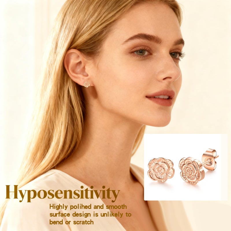 VOJO Implant Grade G23 Titanium Stud Earrings for Sensitive Ears Post Pierced Cartilage Lobe Earring Stud for Women (Rose Gold ROSE) - Image 3