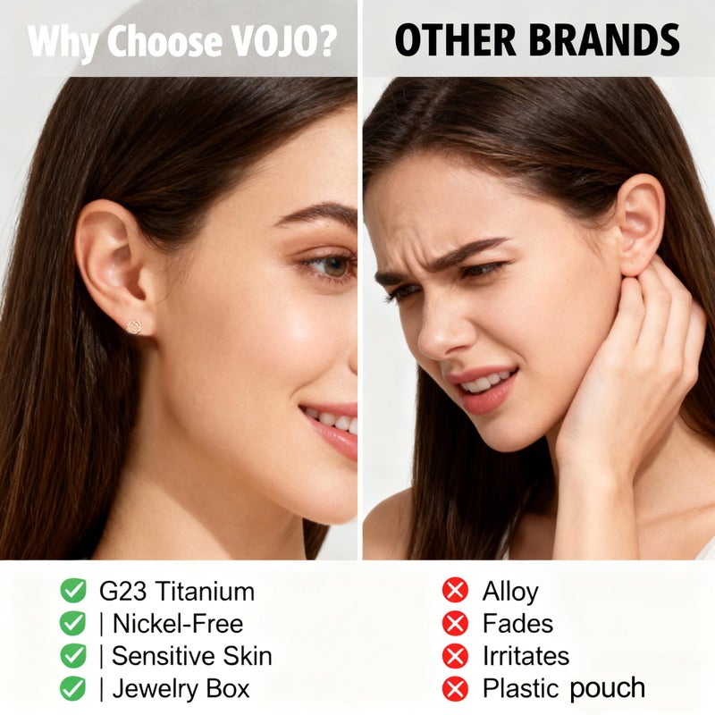 VOJO Implant Grade G23 Titanium Stud Earrings for Sensitive Ears Post Pierced Cartilage Lobe Earring Stud for Women (Rose Gold ROSE) - Image 5