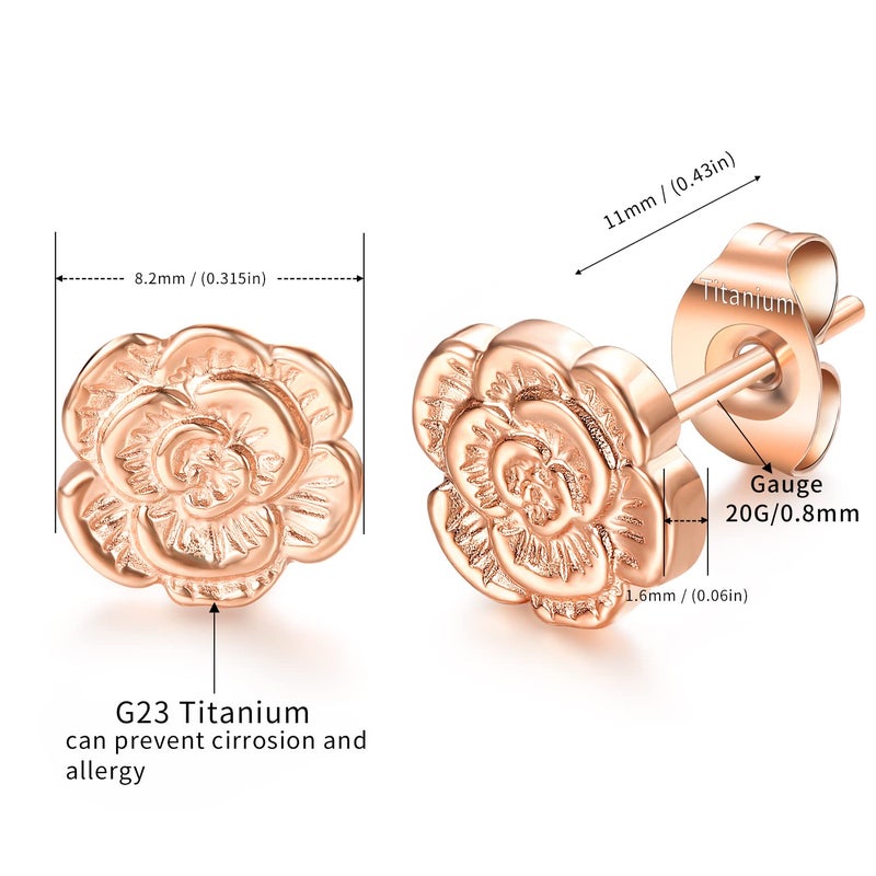 VOJO Implant Grade G23 Titanium Stud Earrings for Sensitive Ears Post Pierced Cartilage Lobe Earring Stud for Women (Rose Gold ROSE) - Image 4