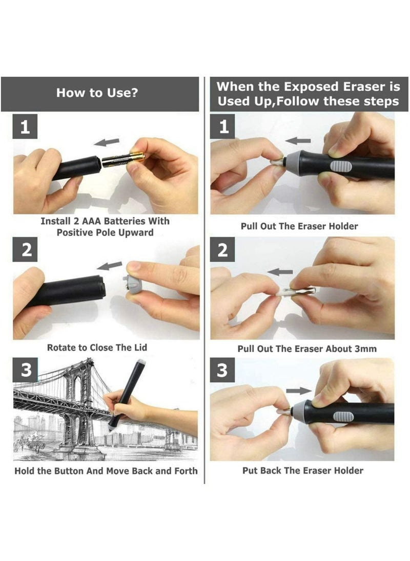 Y&D - Electric Eraser, Battery Operated Eraser Kit with 22pcs Additional Replaceable Rubbers for Artists, Automatic Portable Pencil Sketching Pencils/Drafting/Drawing/Graphite Pencils - Image 1