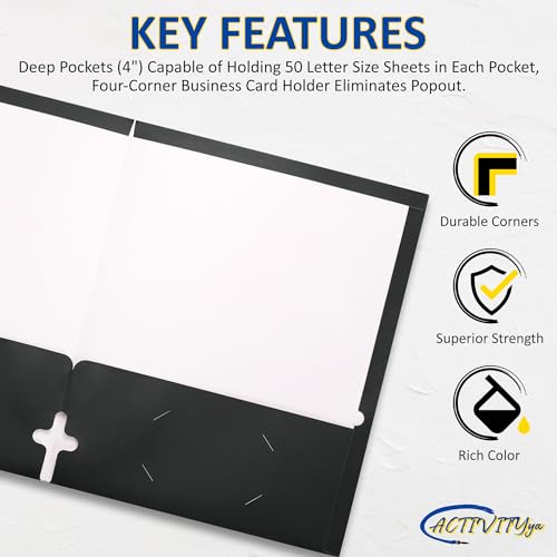 ACTIVITYYA 10 Pack Two Pocket Folders, Black, Strong Thick Paper Folders, for Letter Size, by ACTIVITYya - Image 3