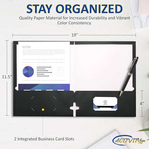 ACTIVITYYA 10 Pack Two Pocket Folders, Black, Strong Thick Paper Folders, for Letter Size, by ACTIVITYya - Image 2