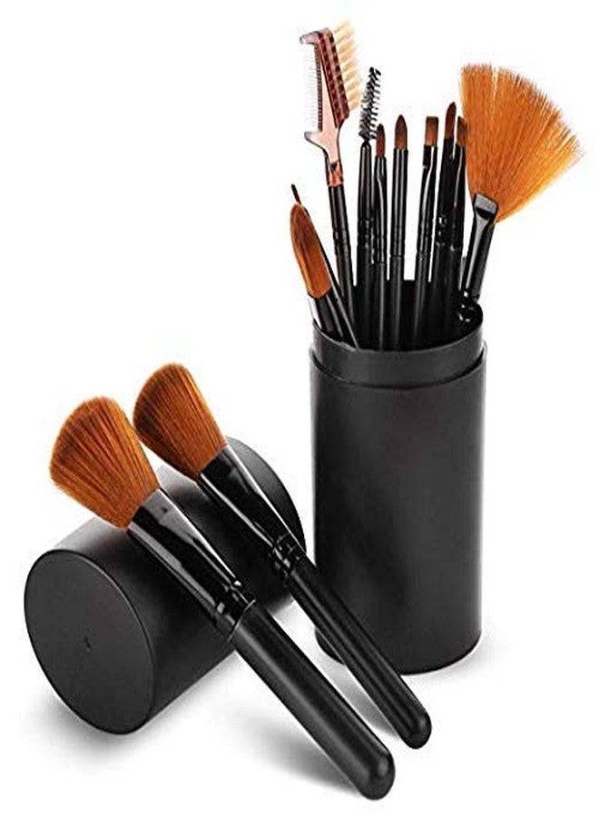 DATNASAYAD Makeup Brushes With Case For Foundation Eyeshadow Eyebrow Eyeliner Blush Powder Concealer Contour, (Black) - 12 Pieces - Image 1
