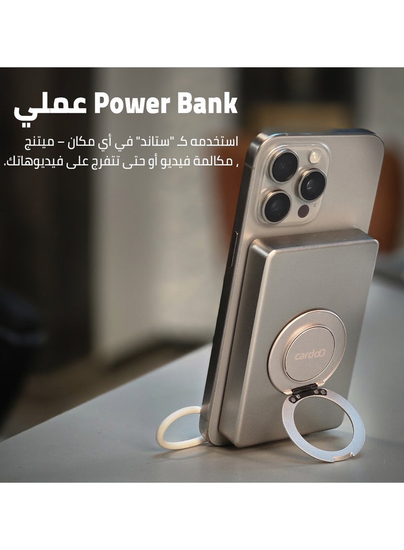 cardoO Power Bank 5000mAh – Slim & Portable – Fast USB-C PD Charging – Universal Compatibility – Silver - Image 2