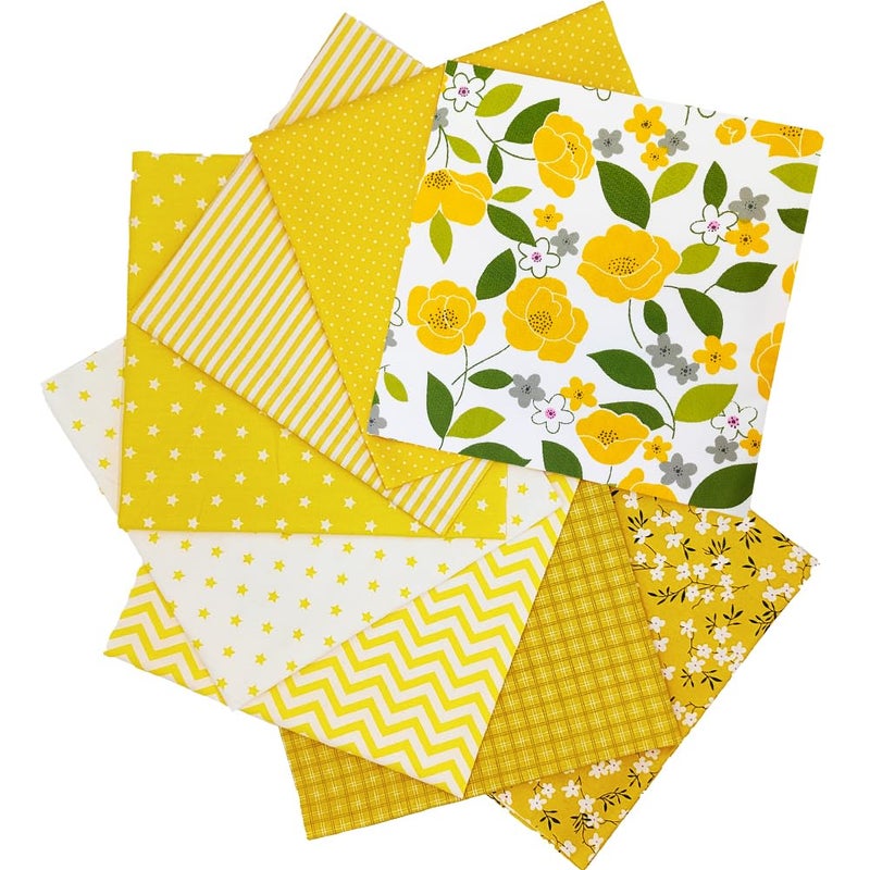 QiMicody Fat Quarters Fabric Bundles, 8 Pcs 100% Cotton 19.69â€ x 19.69â€ (50cmx50cm) Precut Quilting Fabric Squares Sheets for DIY Patchwork Sewing Quilting Crafting, Yellow Flower. - Image 4