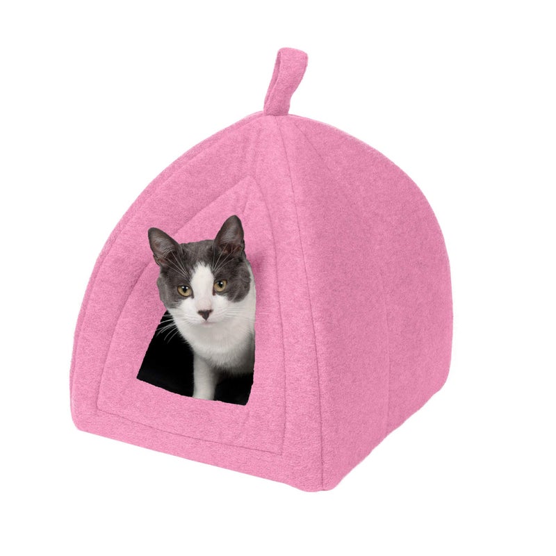 Furhaven Cat Bed Cave for Indoor Cats & Small Dogs, Washable & Foldable w/ Removable Cushion - Polar Fleece Pet Tent - Cotton Candy Pink, Small - Image 1