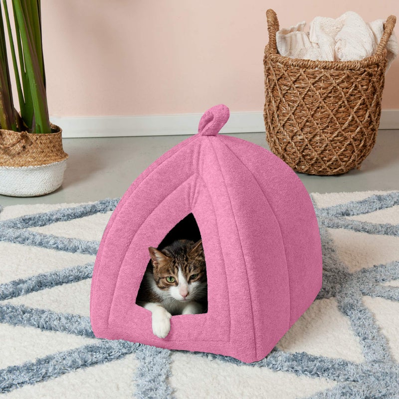 Furhaven Cat Bed Cave for Indoor Cats & Small Dogs, Washable & Foldable w/ Removable Cushion - Polar Fleece Pet Tent - Cotton Candy Pink, Small - Image 3