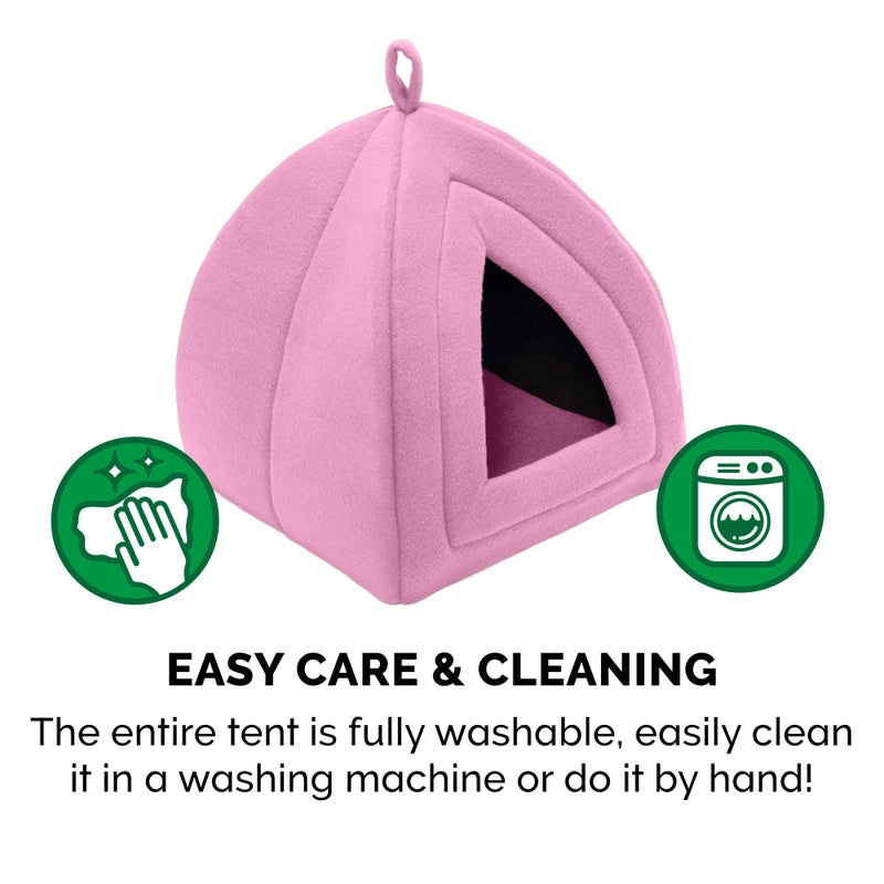Furhaven Cat Bed Cave for Indoor Cats & Small Dogs, Washable & Foldable w/ Removable Cushion - Polar Fleece Pet Tent - Cotton Candy Pink, Small - Image 5