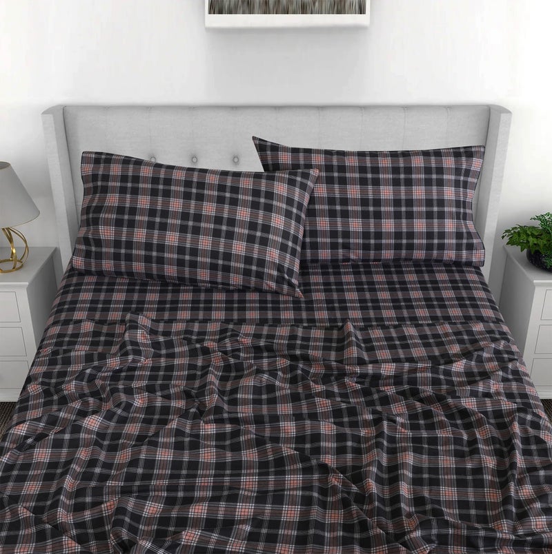 RUVANTI Flannel Sheets Full Size - 100% Cotton Double Brushed Bed Sheets Set, Deep Pockets 16 Inches, All Seasons Breathable & Extra Soft Full Sheets, Warm & Cozy, 4 Piece, Peach & Black Plaid - Image 5