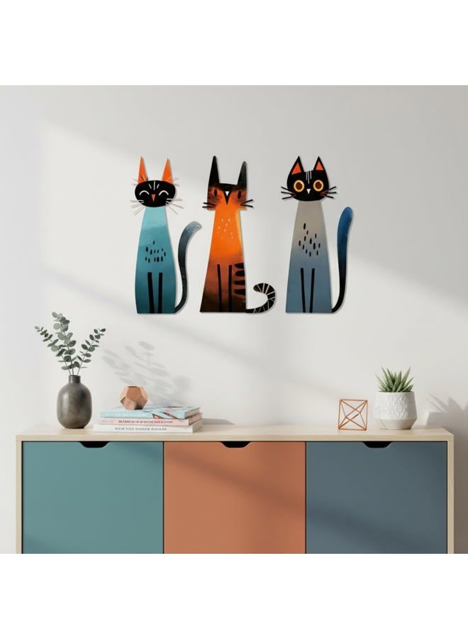 Threehoney 3 Pcs Cat Wall Art Decor Metal Sculptures Decor for Cats Lover 11.81 x 6.34 Inch Colorful Geometric Retro Wall Decoration Signs for Home Living Room Bedroom Office Decoration (Chic) - Image 3