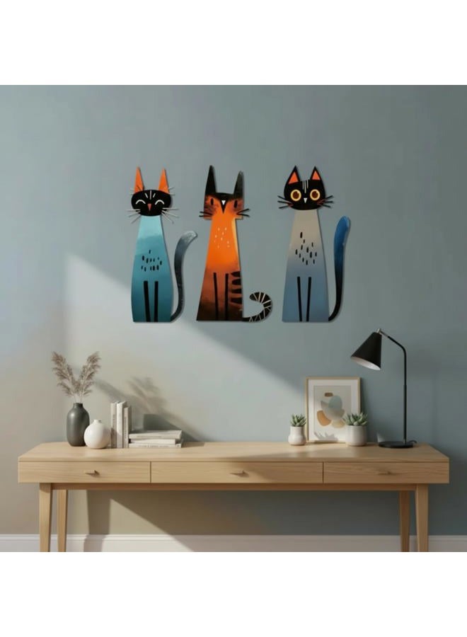 Threehoney 3 Pcs Cat Wall Art Decor Metal Sculptures Decor for Cats Lover 11.81 x 6.34 Inch Colorful Geometric Retro Wall Decoration Signs for Home Living Room Bedroom Office Decoration (Chic) - Image 4