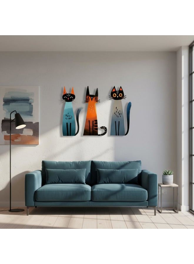 Threehoney 3 Pcs Cat Wall Art Decor Metal Sculptures Decor for Cats Lover 11.81 x 6.34 Inch Colorful Geometric Retro Wall Decoration Signs for Home Living Room Bedroom Office Decoration (Chic) - Image 5