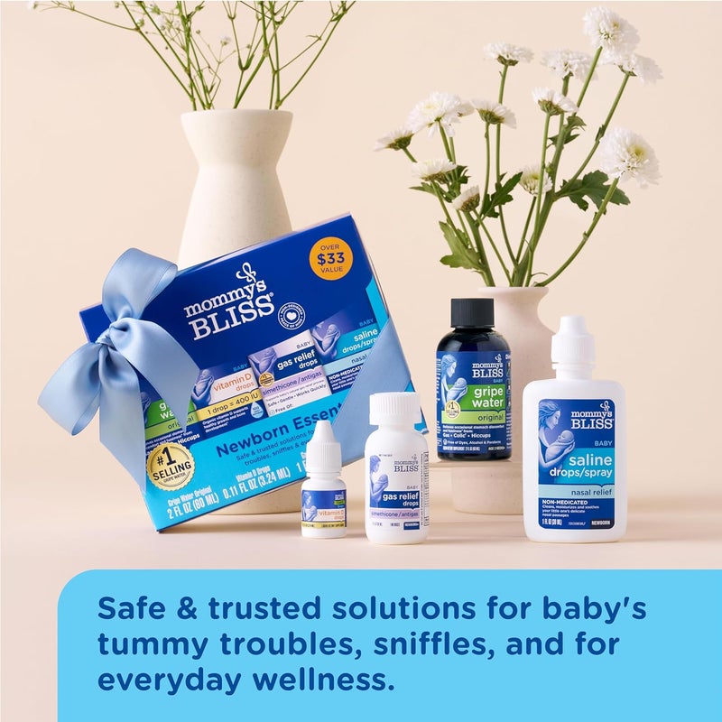 Mommys Bliss 4Piece Newborn and Baby Essentials Kit  With Gripe Water Gas Relief Drops Vitamin D 400IU and Saline DropsSpray  The Perfect Baby Gift - Image 4