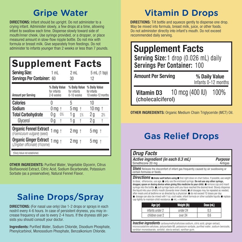 Mommys Bliss 4Piece Newborn and Baby Essentials Kit  With Gripe Water Gas Relief Drops Vitamin D 400IU and Saline DropsSpray  The Perfect Baby Gift - Image 5