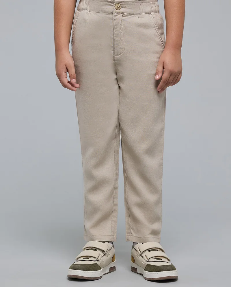 R&B Solid Regular Fit Pants with Button Closure