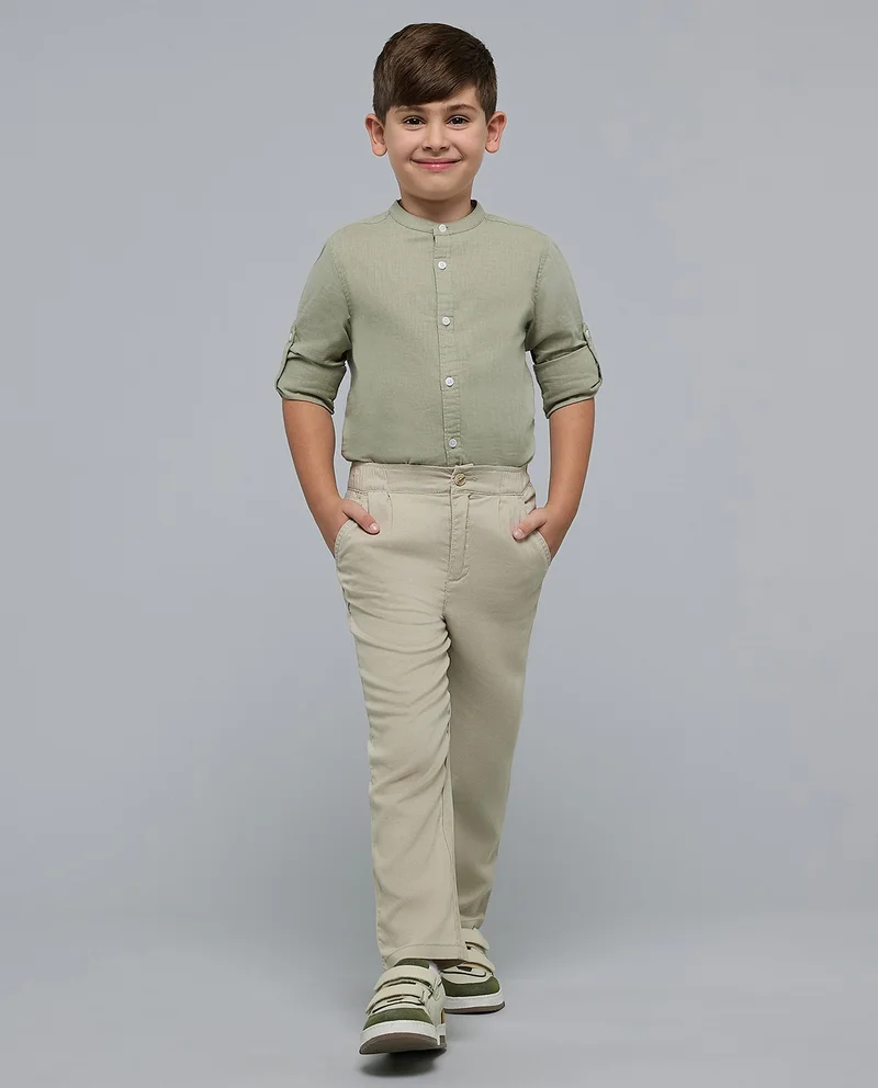 R&B Solid Regular Fit Pants with Button Closure