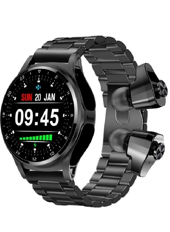 AROAQ GT66 Smart Watch with Wireless Earbuds – 1.39" HD Round Display, Stainless Steel Strap, Heart Rate & SpO2 Tracking, Sleep Monitor, 100+ Sport Modes, Bluetooth Calls, Fitness Tracker - Black - Image 1