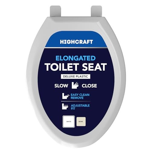 HIGHCRAFT Premium Elongated Toilet Seat with SlowClose Design Adjustable Hinges Quick Removal Mechanism Plastic Toilet Seat Fits Standard Elongated Toilets Oval Toilet Seat in White - Image 1