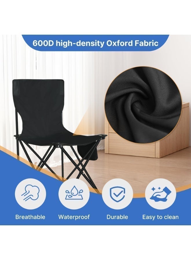 HPMY 2-in-1 Folding Camping Chair – Lightweight, Compact u0026 Portable with Storage Bag and Side Pocket – for Outdoor Camping, Beach, Lawn, Sports – Folded Size: 51cm × 36cm × 8cm (Black) - Image 3