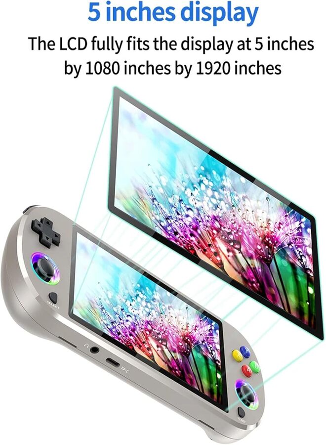 SUKILO Handheld Game Console 5-Inch Display, Retro Mini Gaming Console with Gamepad, 64G Card, 11000+ Games, RGB Joysticks, 3000mAh Battery – Portable & Rechargeable – Grey Colour  - Image 4