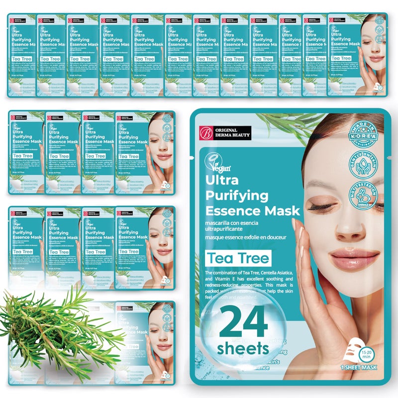 Innerest Original Derma Beauty Collagen Face Masks 24 PK Ultra Purifying Tea Tree Face Mask Skin Care Sheet Masks Set for Beauty  Personal Care Korean Face Mask