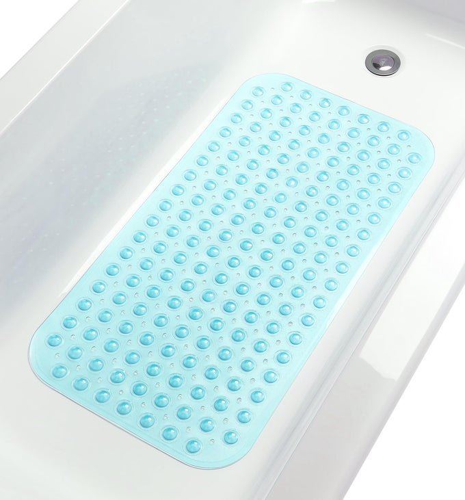 LARGE NONSLIP BATHTUB SHOWER MAT 31 INCH X16 INCH SMOOTHNONTEXTURED TUBS ONLY SAFE CLEAN MACHINEWASHABLE SUPERIOR GRIPDRAINAGE VINYL TRANSPARENT AQUABLUEGREEN MEDIUM