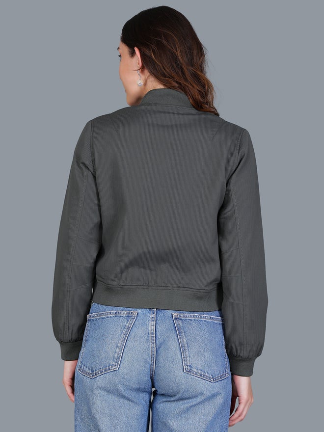 Fort Collins Women Grey Crop Bomber Jacket - Image 5