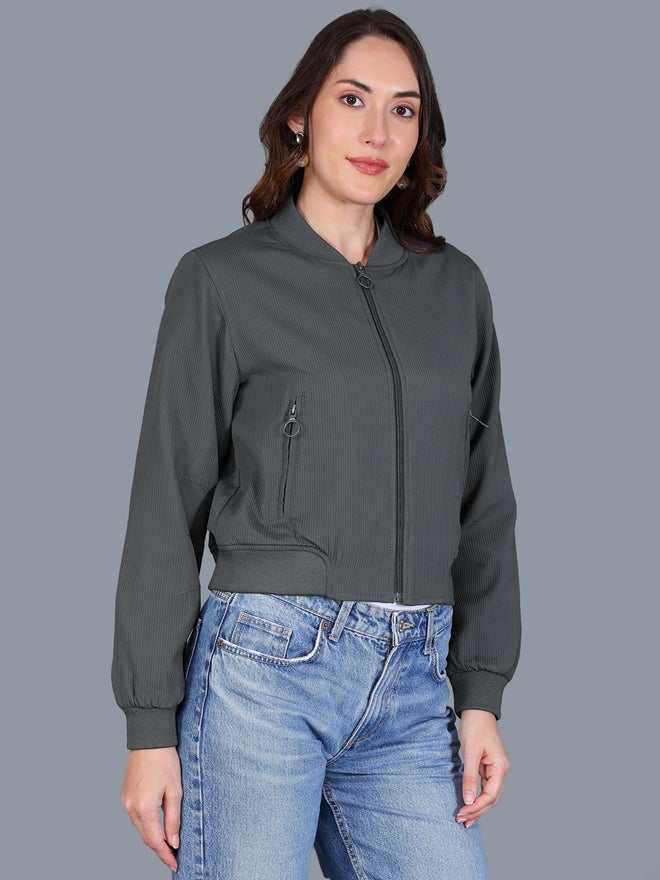 Fort Collins Women Grey Crop Bomber Jacket - Image 4