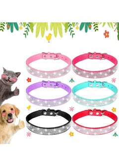 Rhinestone Dog Collar 6PCS Adjustable Leather Diamond Bling Dog Collars Pet Cat Collar Sparkling Soft Colorful Neck Collar for Puppy Small Medium and Large Dog