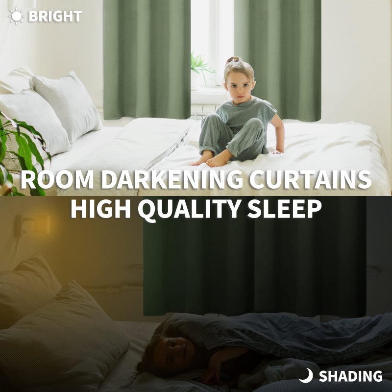 BGment Bgress Room الستائر الستائر 45 بوصة - الستائر الحرارية المعزولة الحرارية ستائر معالجة النافذة لغرفة النوم 2 لوحات 38 × 45 بوصة خضراء - Image 4