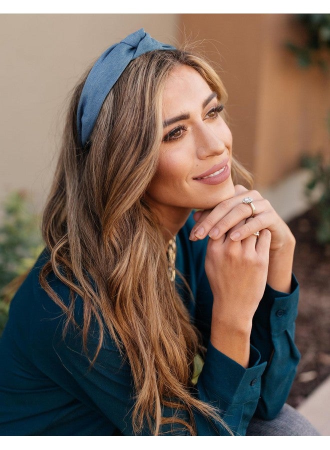 ووفوووفو عصابات رأس معقودة، طوق شعر نسائي عصري من قماش الدنيم غير قابل للانزلاق، إكسسوارات شعر سميكة للبنات بعقدة علوية - Image 3